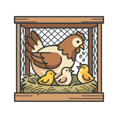 Hen with Chicks in Coop Vector Illustration © ACH STORE