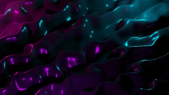 Liquid neon waves pulse and flow across a dark abyss in a mesmerizing display of deep purple and cyan light.