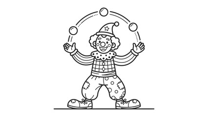 Fototapeta premium Clown Juggling Balls: A happy clown in a patterned costume and pointed hat juggles several spheres in a circular motion, showcasing a fun and whimsical circus act.