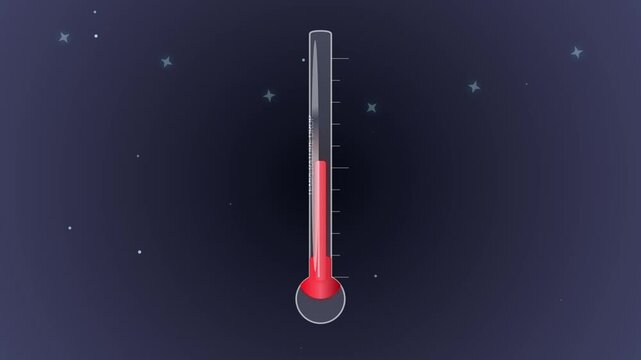 Thermometer Showing Rising Temperature on Dark Background with Particles.