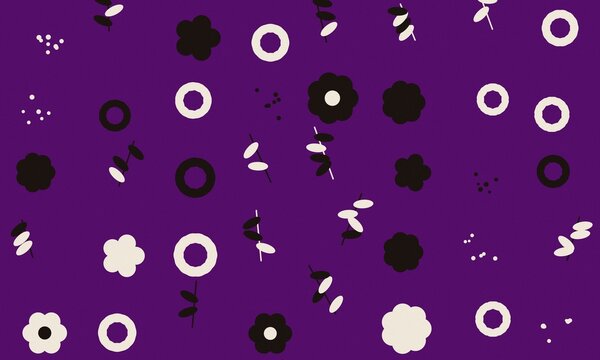 Abstract geometric pattern with circles and shapes on purple