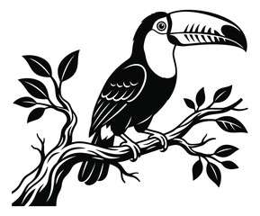 Obraz premium Bold silhouette illustration of a toucan perched on a branch depicting tropical wildlife for nature and exotic design
