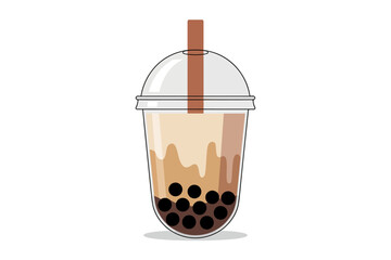 Una ilustración refrescante de un té de burbujas clásico con perlas de tapioca en un vaso de plástico transparente