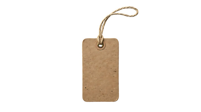 Blank kraft paper tag with string for product labeling. Eco-friendly gift tag for packaging and branding.