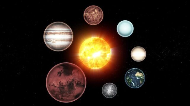 Sun and planets in space animation