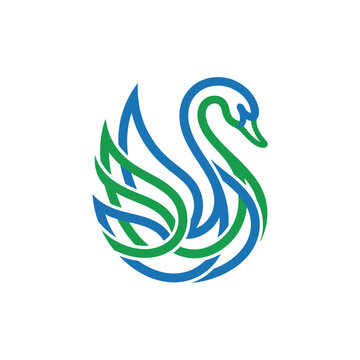 An elegant logo design featuring a stylized swan in blue and green colors, symbolizing grace, tranquility, and environmental awareness in a contemporary style.