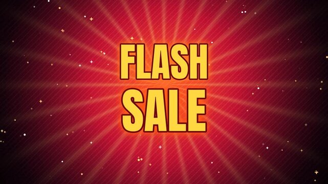 A vibrant promotional animation cycles through flash sale messaging and a thirty percent discount on a red starburst background.