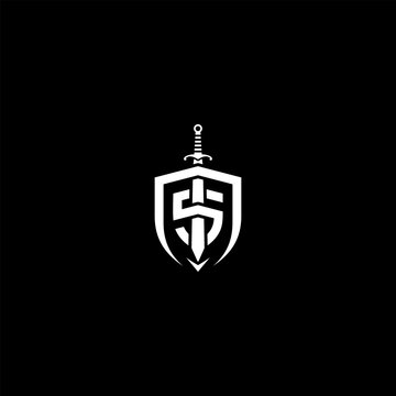 S Letter Shield logo design template element with sword. Suitable for your design need, logo, illustration, animation, etc.
