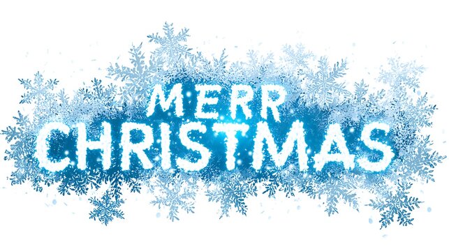 Merry Christmas text appears in a decorative blue font surrounded by delicate winter snowflakes.
