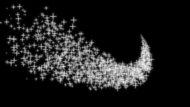 glitter sparkles line trail with magic dust, pixie star particles,glowing christmas sparkle motion on black screen background.twinkling particles stars line transition on 4k glitter video