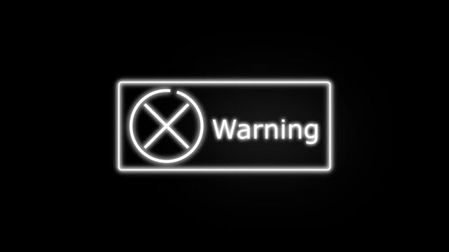 White line segments construct a slim horizontal warning panel, revealing a crossed-circle icon and title-case Warning label with soft glow on black.