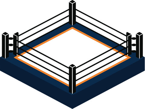 Isometric icon of a boxing ring with ropes and corner posts for sports competition and martial arts training concepts