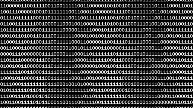 Dynamic digital binary code stream background, featuring rapidly scrolling, white zeros and, ones on a, deep black screen, cyber security, programming, data processing, and, high-tech visual effects