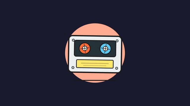 Retro Cassette Tape Spinning on Dark Background Looping Animation
