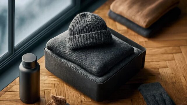 Packing warm sweaters and beanie for a winter trip