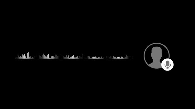 Voice audio waveform with user profile icon and microphone symbol on black background