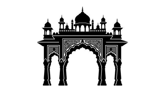 Ornate Indian palace gateway silhouette design.