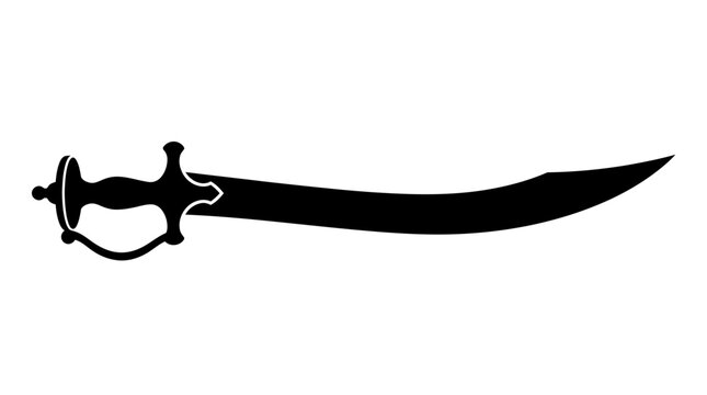Silhouette of a curved oriental saber or sword.