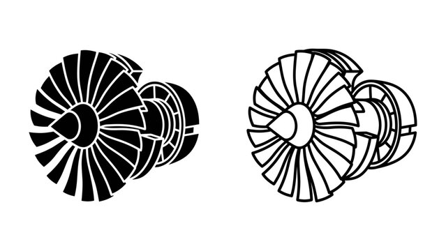 Jet Engine Icons: A set of two stylized jet engine icons, one in solid black and the other in outline, showcasing the powerful machinery of aviation.
