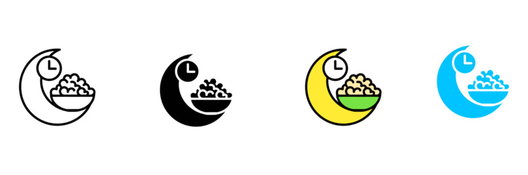 Suhoor and Late Night Meal Icon Set for Ramadan, Food, and Night Interface Vector Illustration