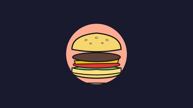 Fast Food Hamburger Animation Loop Video on Dark Background