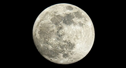 Obraz premium Detailed Full Moon with Visible Craters and Surface Texture Isolated on Pitch Black Night Sky Background