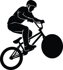 Fototapeta premium BMX rider performing a trick silhouette vector illustration isolated on a white background