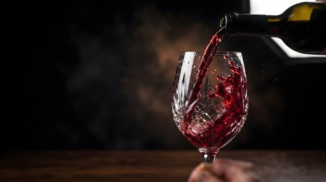 Red Wine Pouring into Crystal Glass with Dramatic Splash for National Red Wine Day