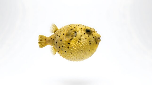 Yellow puffer fish isolated on white background.