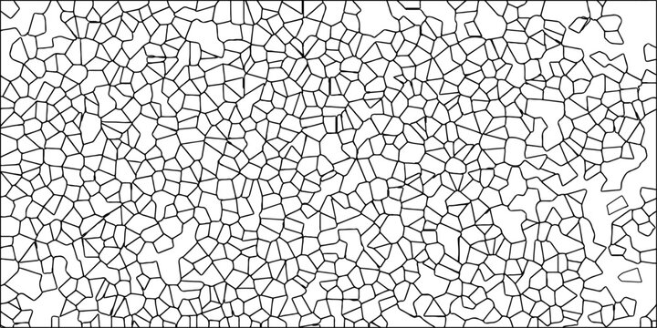 Imagined surface decay shown through fragmentation. White color Broken Stained-Glass Background with black lines. Cream Broken tiles mosaic seamless pattern. Fabric vintage print. 