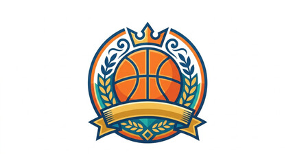 Basketball Emblem with Crown and Laurel Wreath. © amira