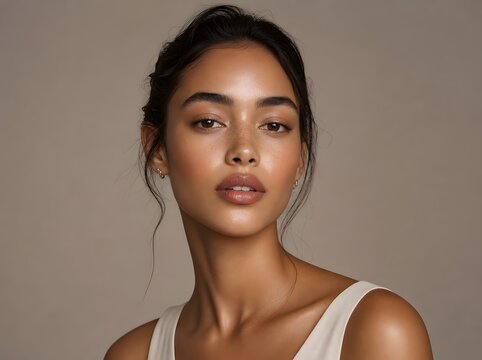 Beautiful young woman with natural makeup and glowing skin