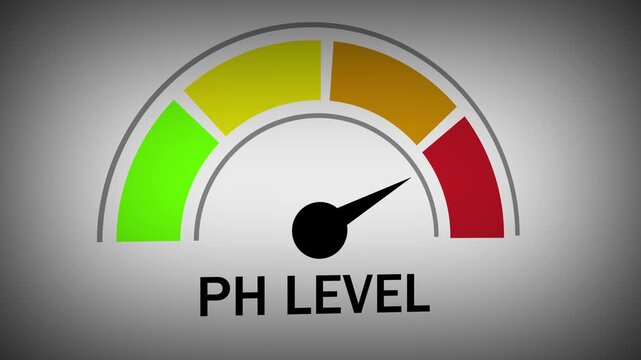 Dynamic ph level indicator gauge animation featuring moving needle motion for scientific research, chemical analysis, water testing, laboratory experiments, and industrial monitoring systems