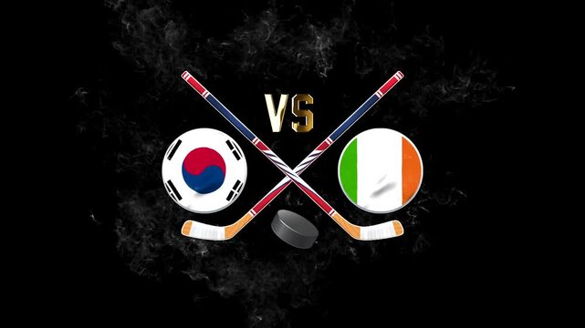 Ireland vs South Korea Hockey Tournament Illustration with Crossed Sticks and Puck