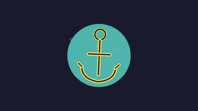 Minimal Nautical Anchor Animated Icon with Bubbles on Blue Background