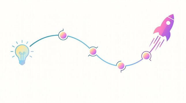 Timeline of business development process from idea to startup launch on white background.