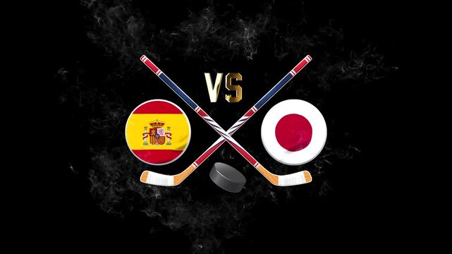 Spain and Japan Hockey Rivalry Graphic with Crossed Hockey Sticks