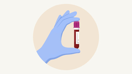 Gloved hand holding a blood sample tube for medical testing and diagnosis © Glypho