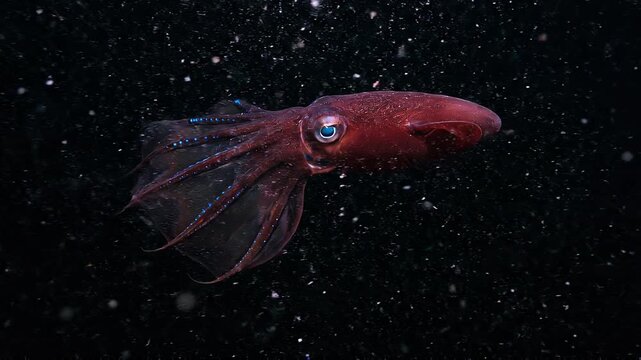 Vampire Squid Drifting Through Crimson Twilight Depths