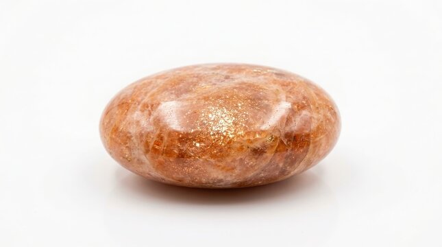 A smooth rounded sunstone crystal isolated on a white background with sunstone gemstone polished metaphysical spiritual meditation collection specimen isolated background close-up material
