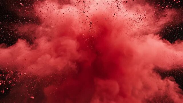 Explosion of vibrant red powder against a dark background.