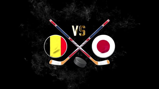 Belgium vs Japan Hockey Competition Concept with Hockey Puck and VS Symbol