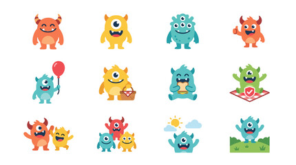 Naklejka premium Cute colorful monster characters for children's design.