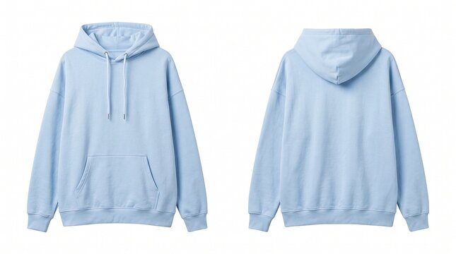 Light Blue Hoodie Displayed From Front And Back White Background