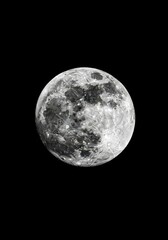 Obraz premium Detailed Full Moon Isolated on Solid Black Background Showing Lunar Craters and Surface Texture in High Resolution