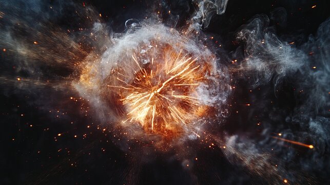 A vibrant cosmic explosion of stardust and fiery light illuminates the vast darkness of deep space, a breathtaking celestial phenomenon