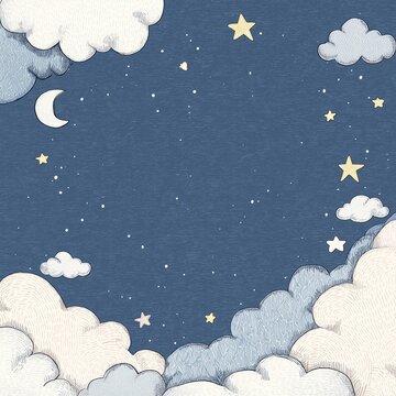 Cute night sky frame with clouds and stars