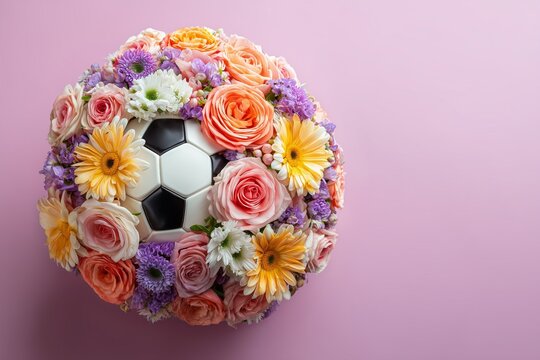 Floral bouquet with soccer ball centerpiece