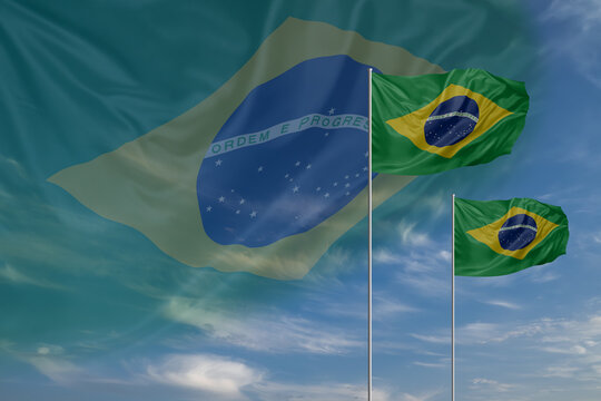 Card for Independence day National flags of Brazil waving in sky