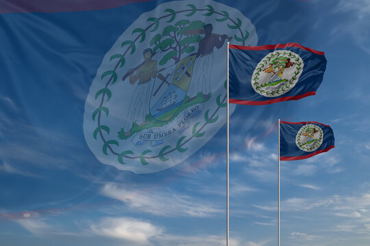 Card for Independence day National flags of Belize waving in sky